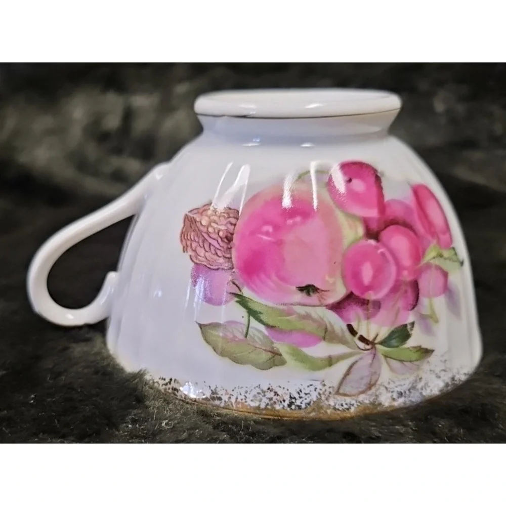Royal Sealy hand-painted fruit design cup and saucer set